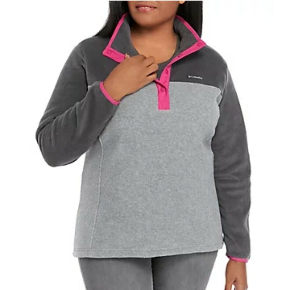 Columbia Benton Springs Half Snap Pullover Fleece Jacket Gray Pink Plus Size NEW